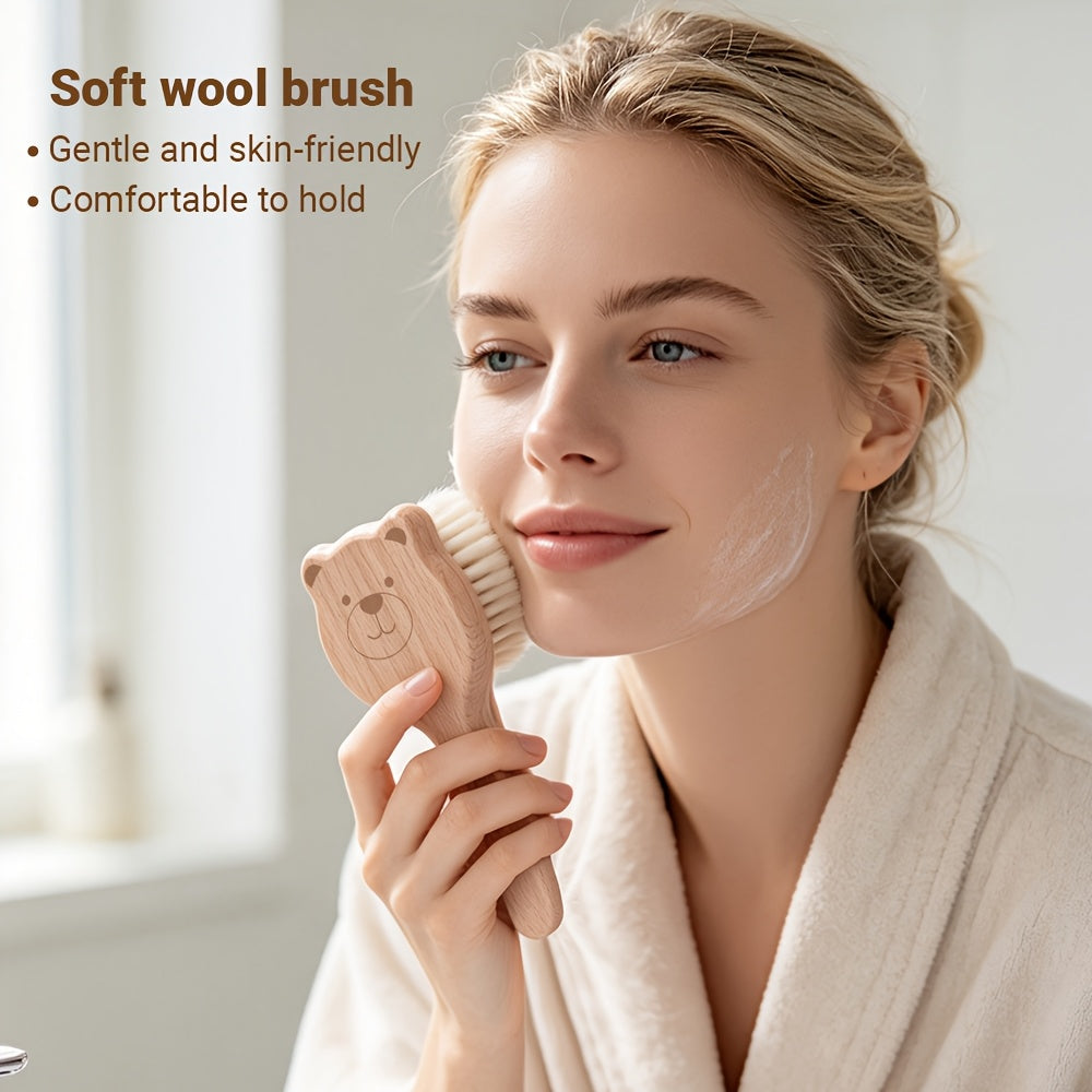 1 brosse et coussin de massage facial en bois de hêtre en forme d'ours — Monptitlou