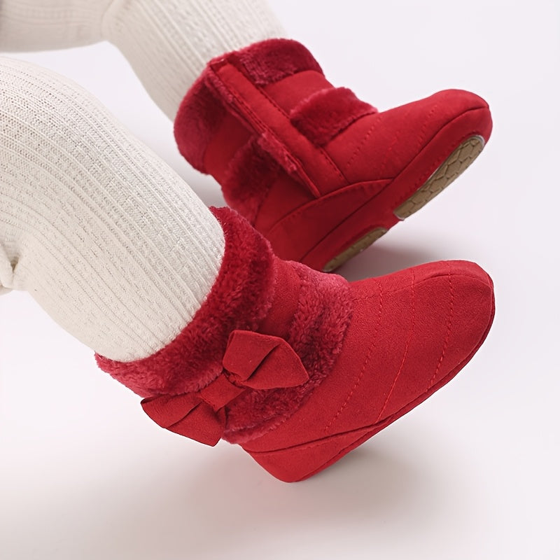 Chaussures pour bébé de 0 à 1 an Filles Hiver Polaire Confortable Bottes de neige Mignon Nœud Chaussures Bébé Semelle so