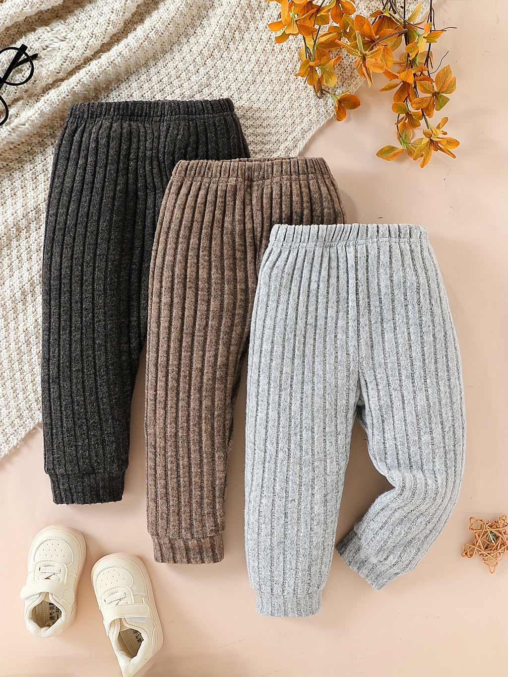 Leggings pour bébé garçon automne hiver ensemble 3 pièces à rayures — Monptitlou