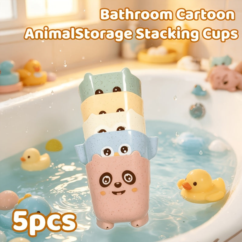 5 gobelets de rangement pour salle de bain avec animaux de dessins — Monptitlou