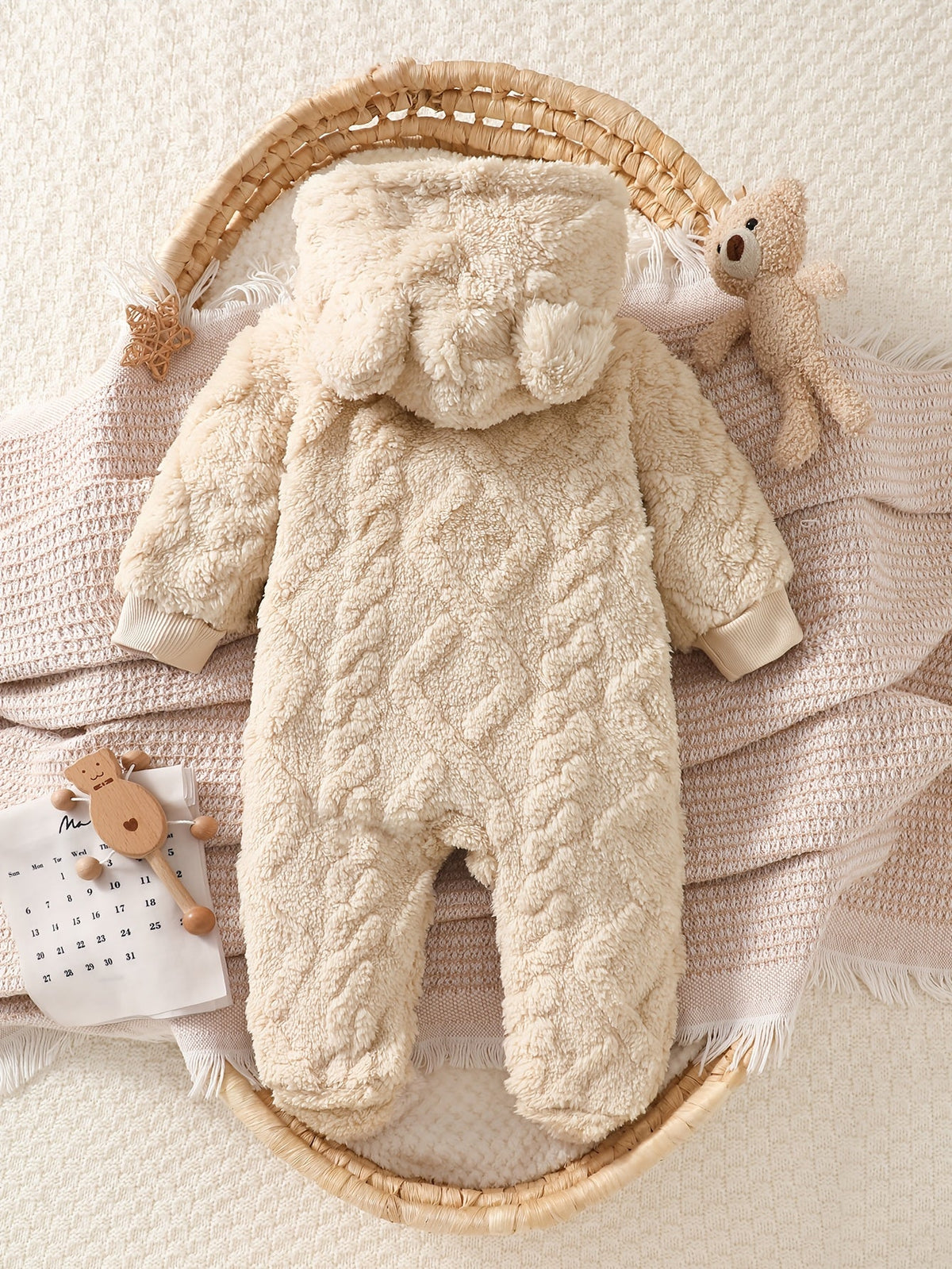 Grenouillère à pieds et à capuche ours en peluche kaki mignonne pour — Monptitlou Image