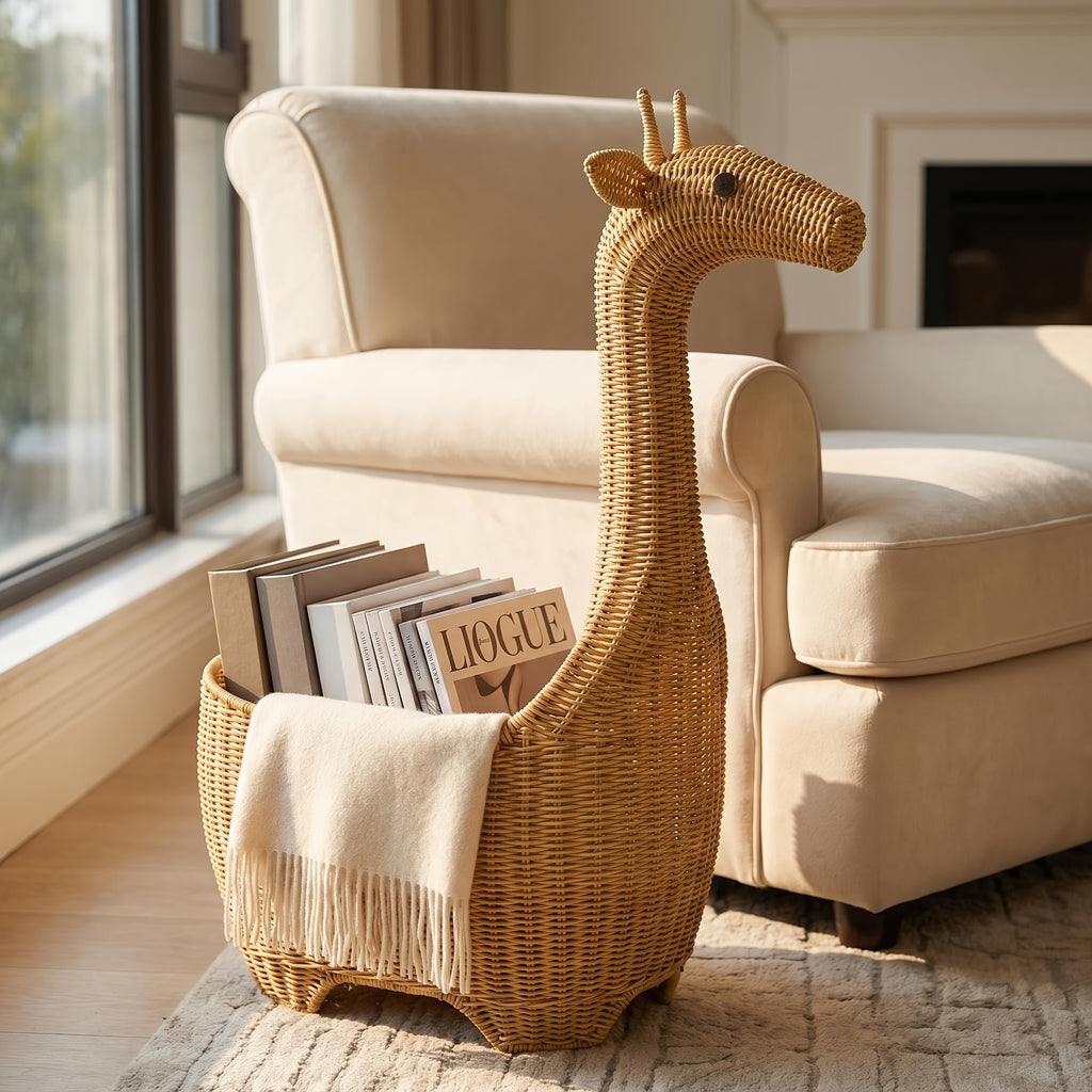 Panier de rangement en rotin tressé main girafe adorable pour chambre — Monptitlou