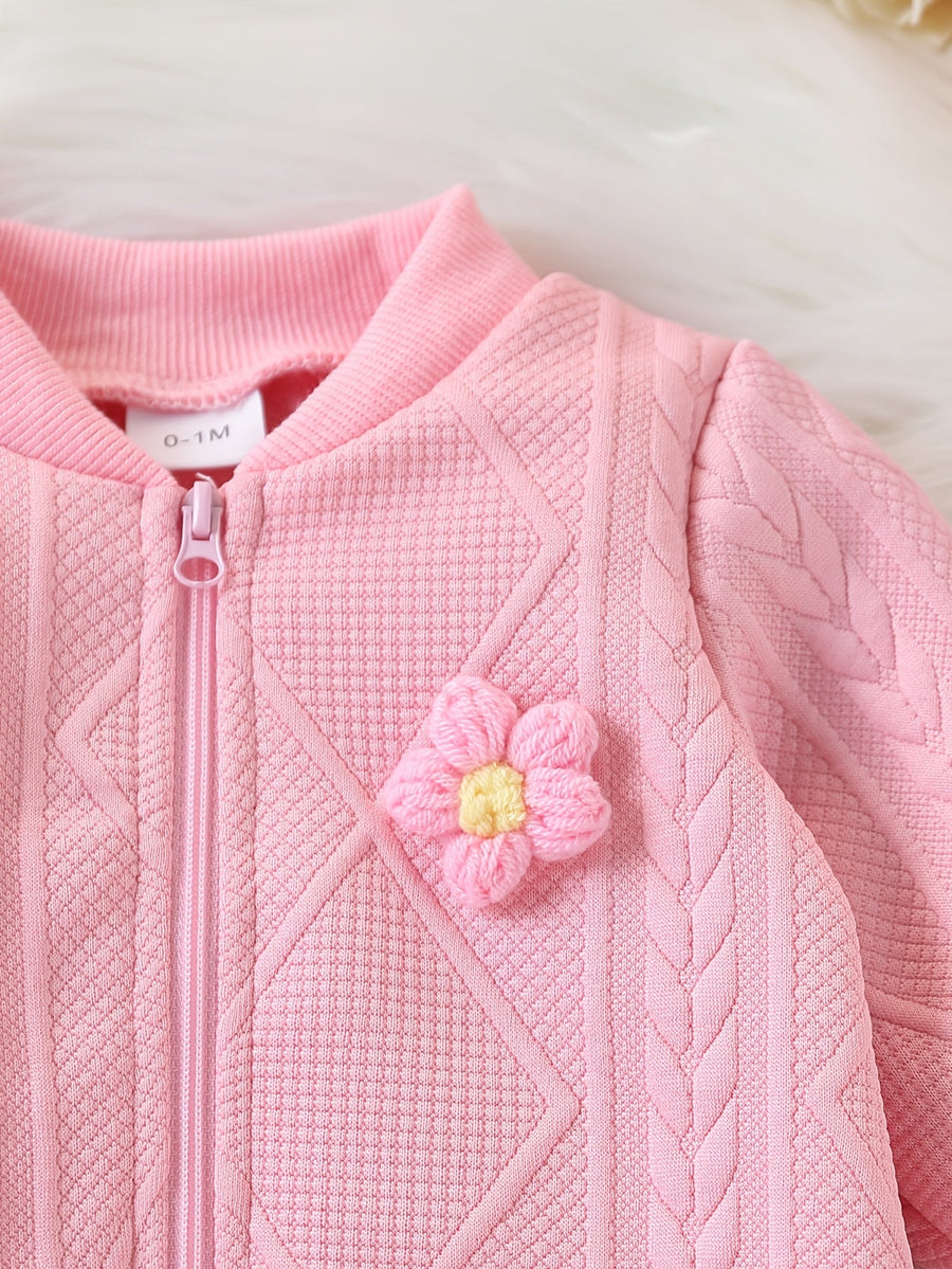 Combinaison bébé à fermeture éclair, tissu jacquard à motif fleurs 3D — Monptitlou