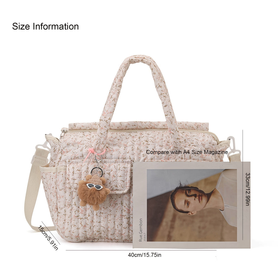 Grand sac fourre-tout matelassé à petites fleurs roses pour mamans et — Monptitlou