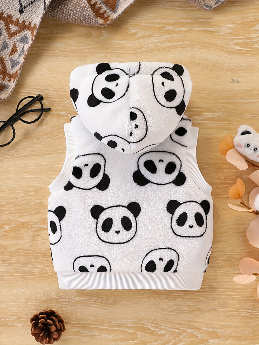 Gilet à capuche pour bébé garçon, imprimé panda en peluche — Monptitlou