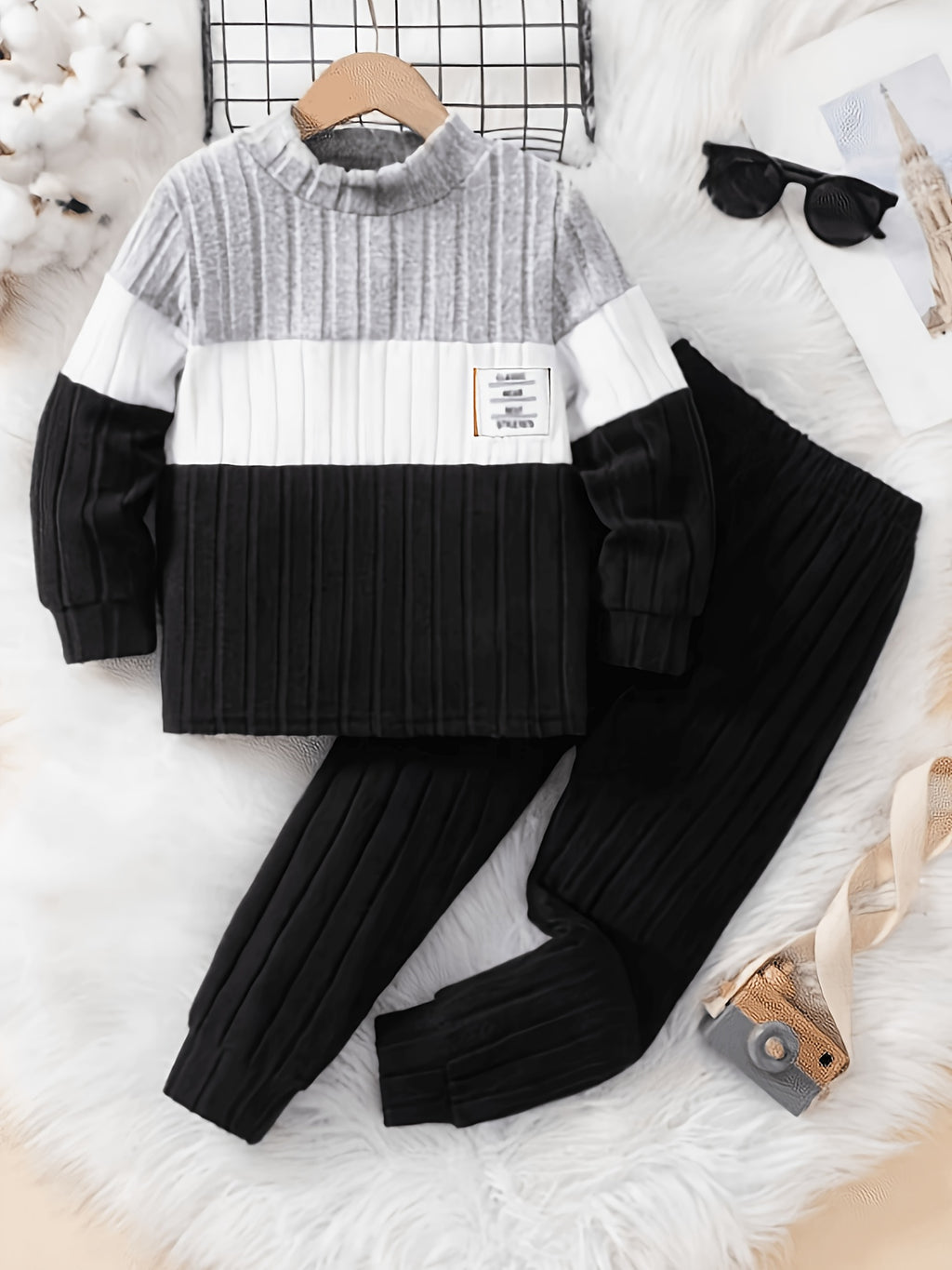 Ensemble 2 pièces pour garçons, tenue décontractée tendance à col rond — Monptitlou