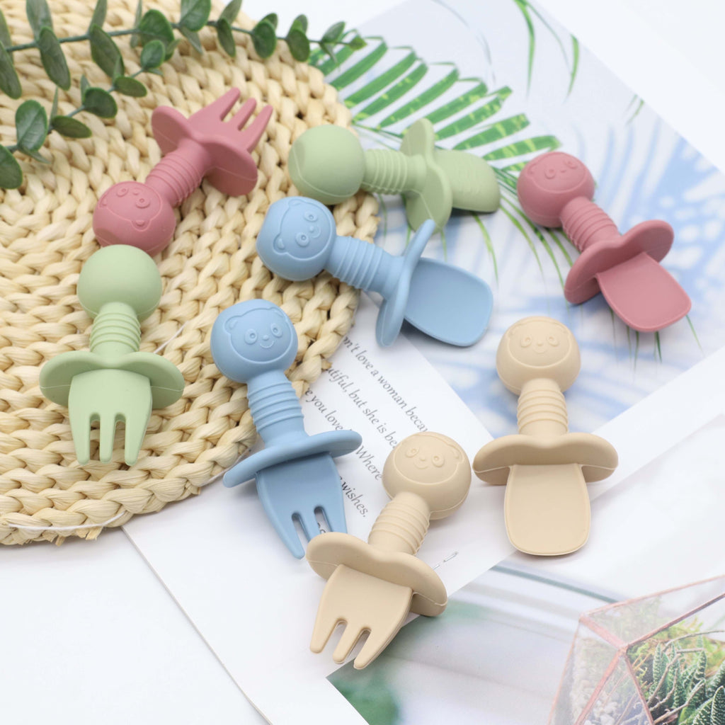 Ensemble de couverts cuillère et fourchette courte pour alimentation — Monptitlou