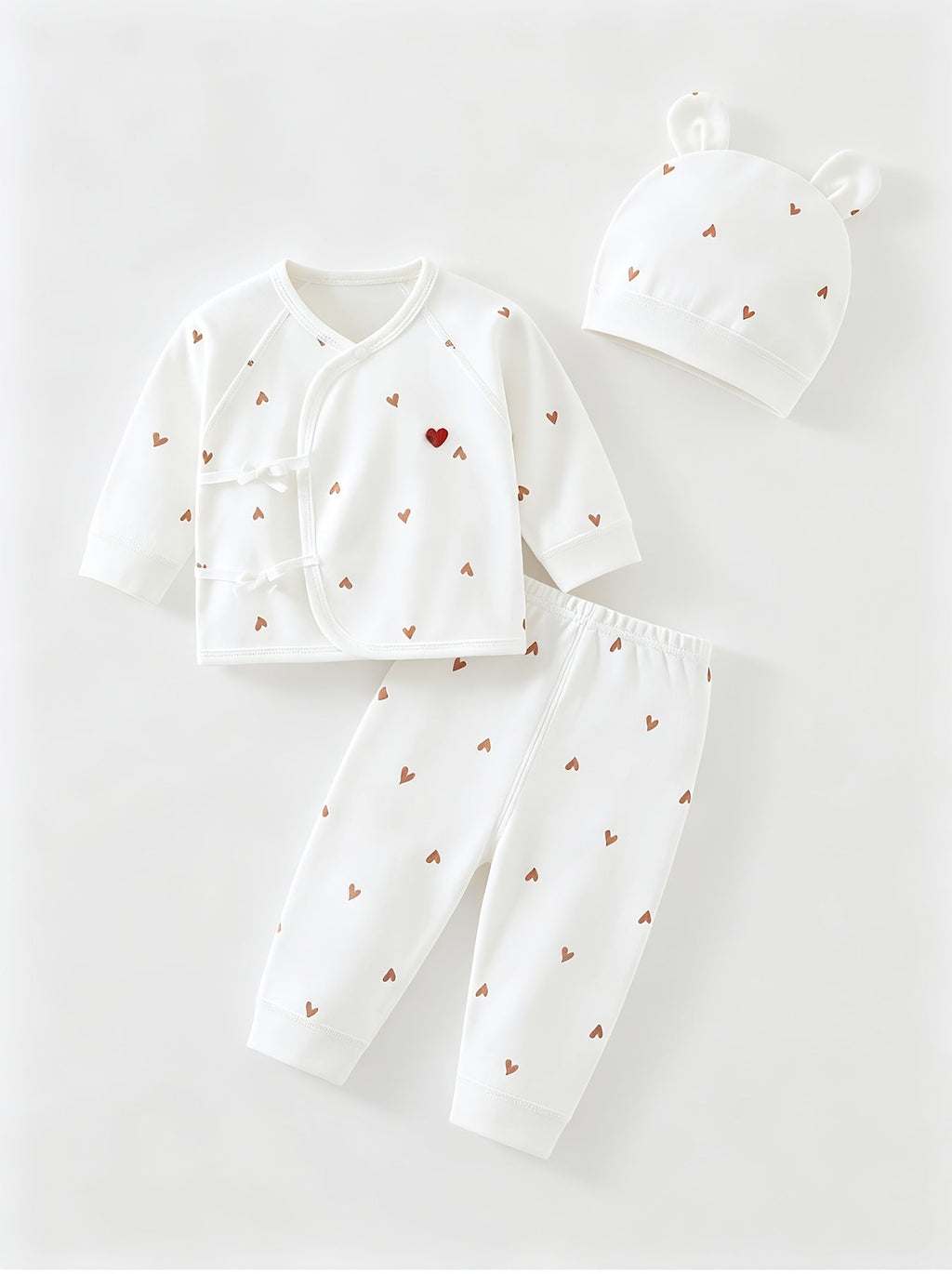 Tenue nouveau-né ensemble haut et bas imprimé cœur doux avec bonnet — Monptitlou