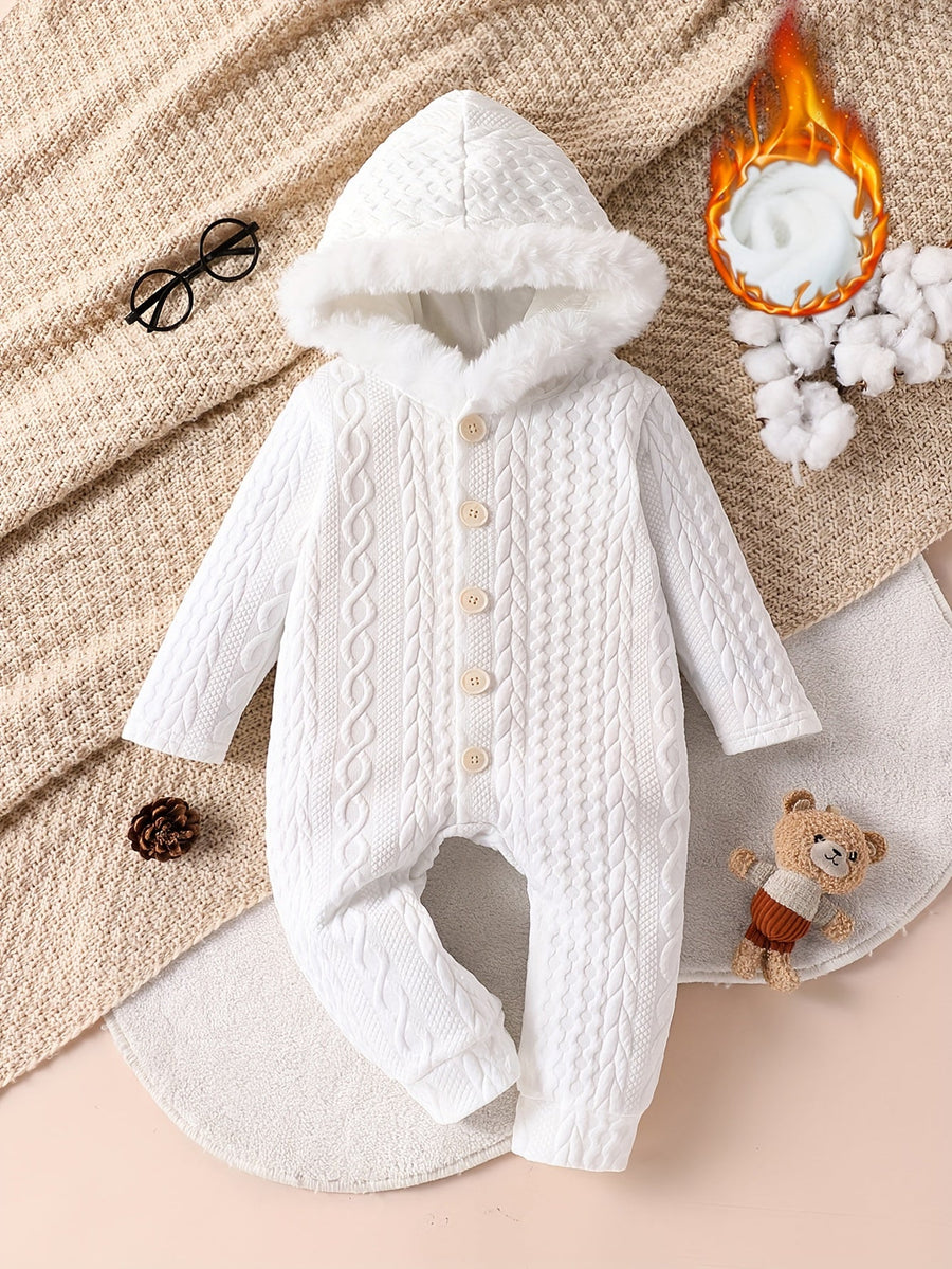 Combinaison pour bébés filles, style décontracté automne-hiver, à capuche épaisse, unie, à un bouton, coupe classique et