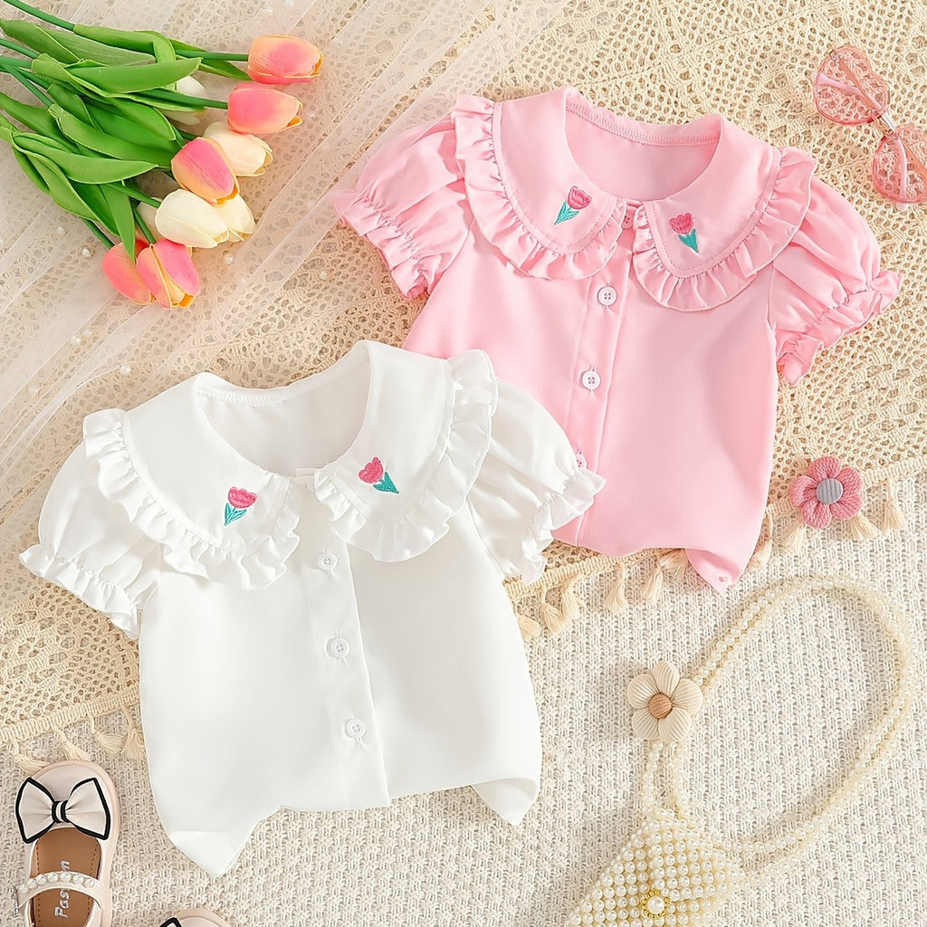 Chemise d'été à col poupée pour filles — Monptitlou