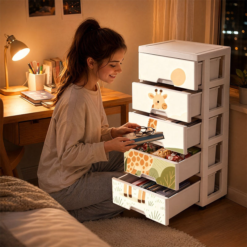 Tour de rangement en plastique à 5 tiroirs avec motifs esthétiques — Monptitlou