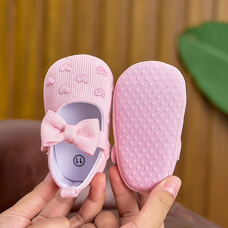 Chaussures bébé fille princesse printemps automne quatre saisons, adaptées 0-6-12 mois, semelle souple, nœud cœur scratc
