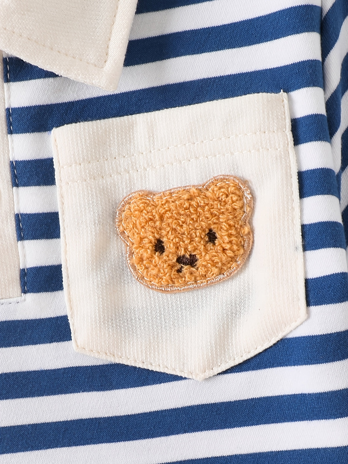 Ensembles en denim pour garçons : chemise rayée avec poche ours — Monptitlou Image