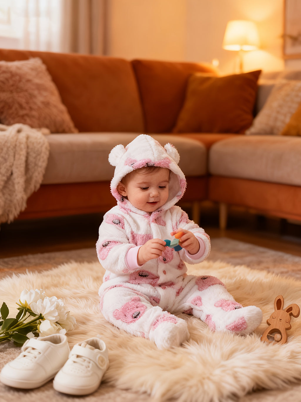 Combinaison polaire à capuche ourson pour bébé fille — Monptitlou