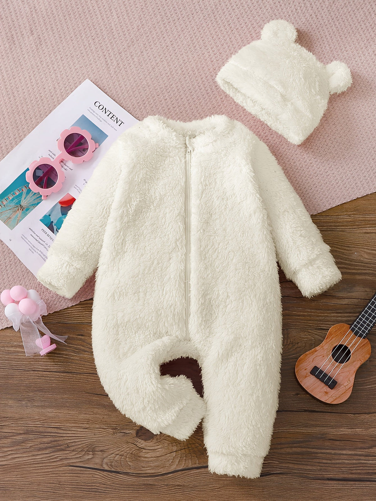 Combinaison Mignonne à Manches Longues en Peluche Unie pour Filles — Monptitlou Image