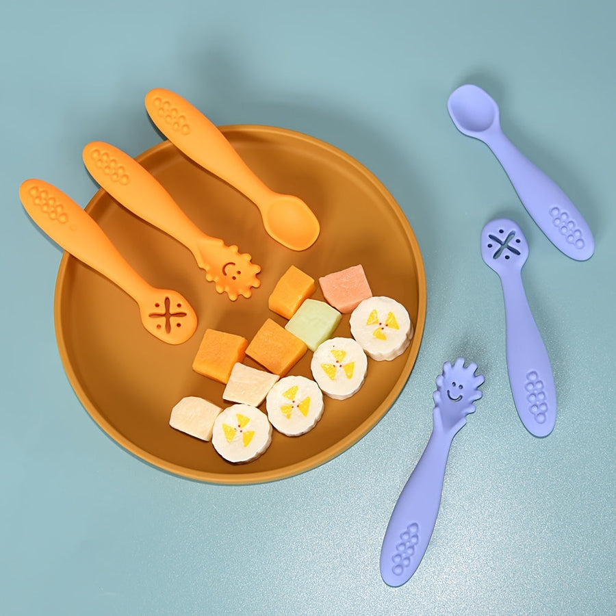 [Cuillères en silicone] 1 Ensemble de 3 Cuillères en Silicone pour Enfants, Cuillères en Silicone pour une Prise Facile,