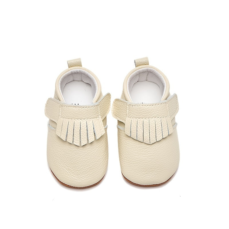 Chaussures de bébé à semelle souple en cuir véritable respirant, printemps et automne, à bout rond à franges, chaussures