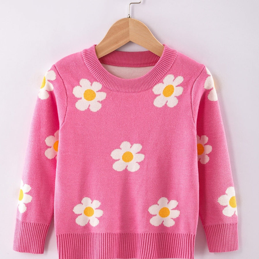 Pull col rond pour fille motif fleuri pour l'hiver — Monptitlou