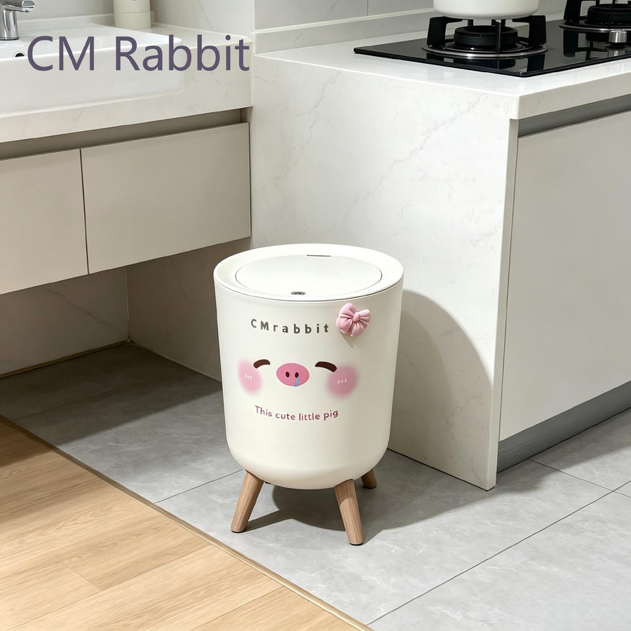 Poubelle à couvercle fermé avec motif adorable de cochon rose — Monptitlou