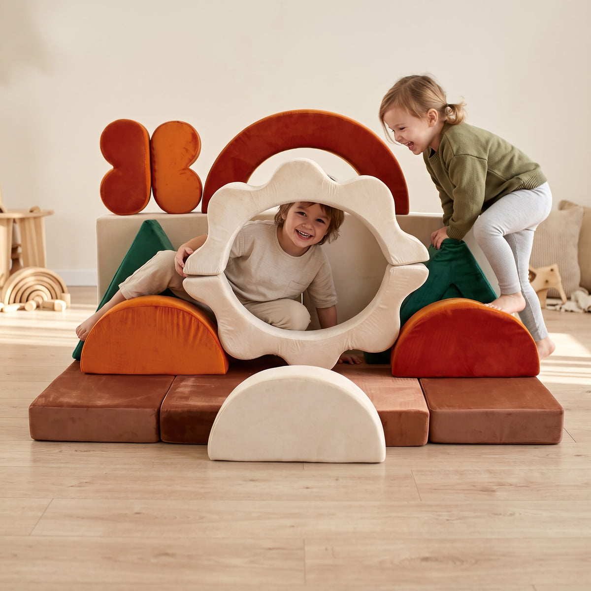 Canapé de jeu pour enfants 18 pièces velours multicolore — Monptitlou Image