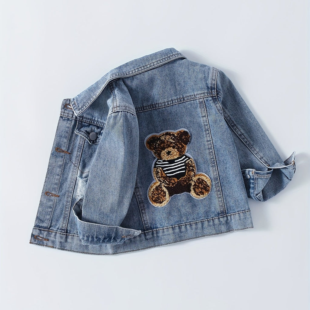 Veste en jean délavé bleu clair motif petit ours pour bébé garçon — Monptitlou