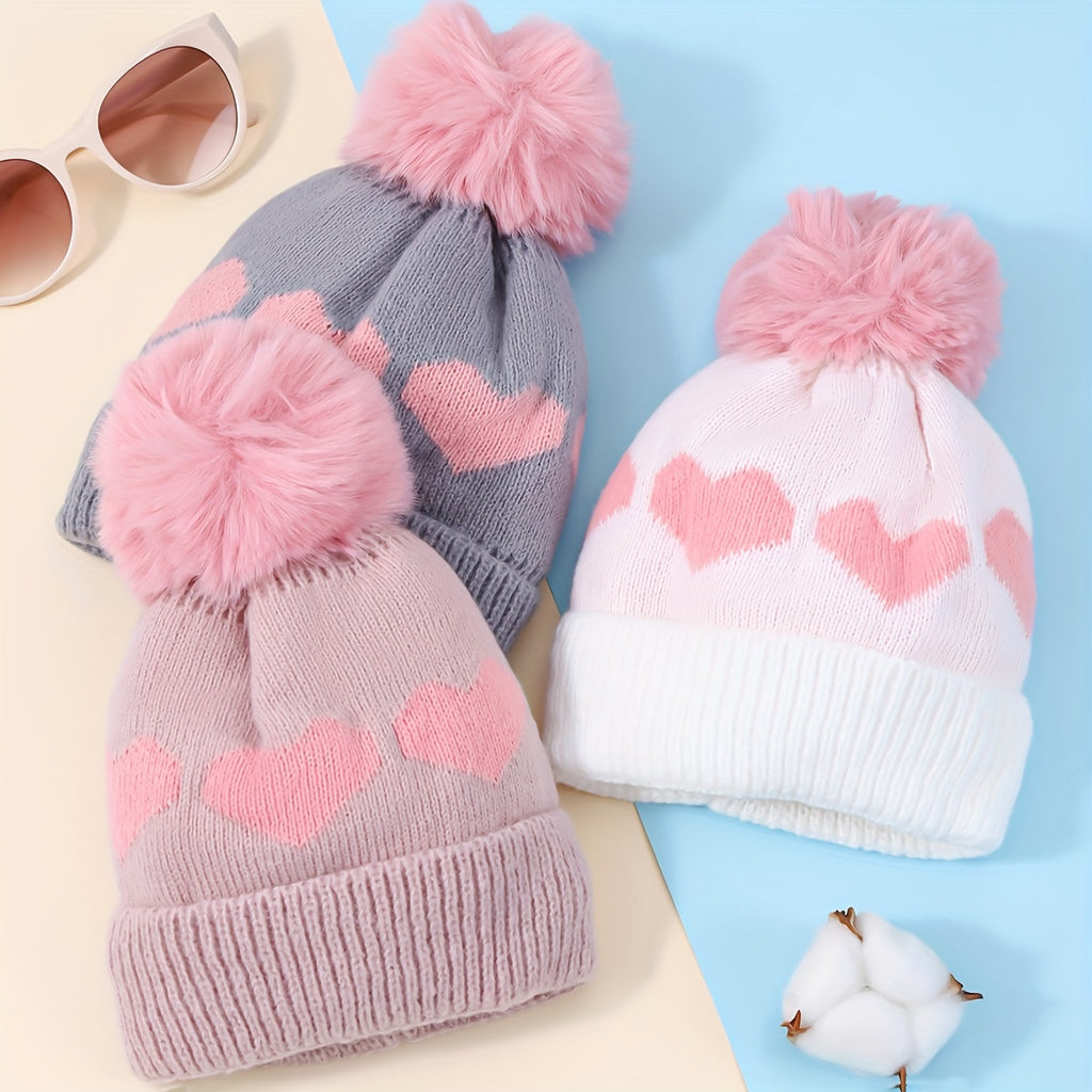 Bonnet d'hiver pour bébé, tricot jacquard épais double épaisseur avec — Monptitlou