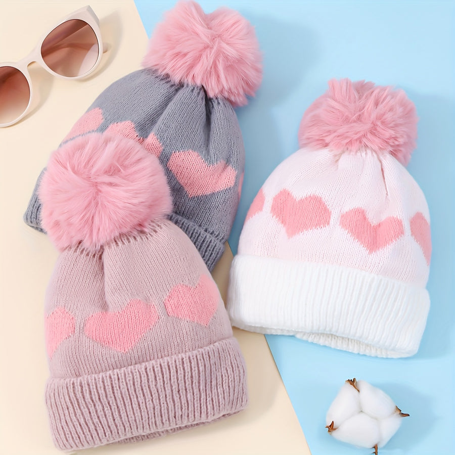 Bonnet d'hiver pour bébé, tricot jacquard épais double épaisseur avec — Monptitlou