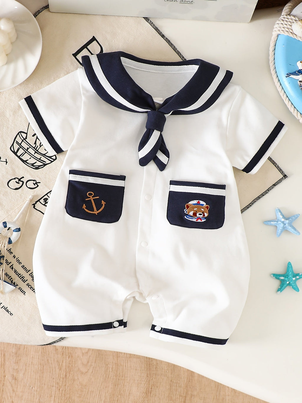 Body bébé été style nautique manches courtes pour filles tenue fine — Monptitlou
