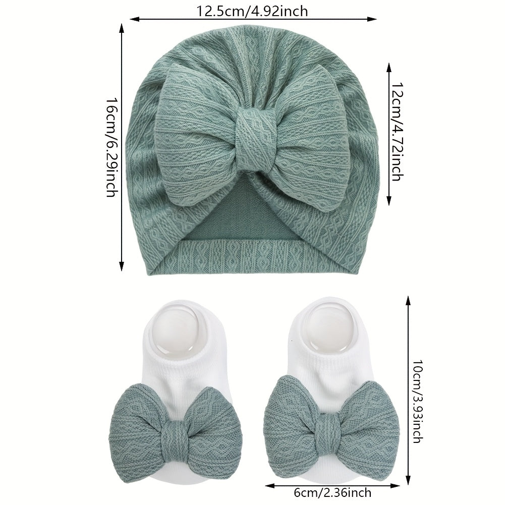 /Set Bonnets & Chaussettes pour Bébé avec Grands Nœuds Pompon — Monptitlou