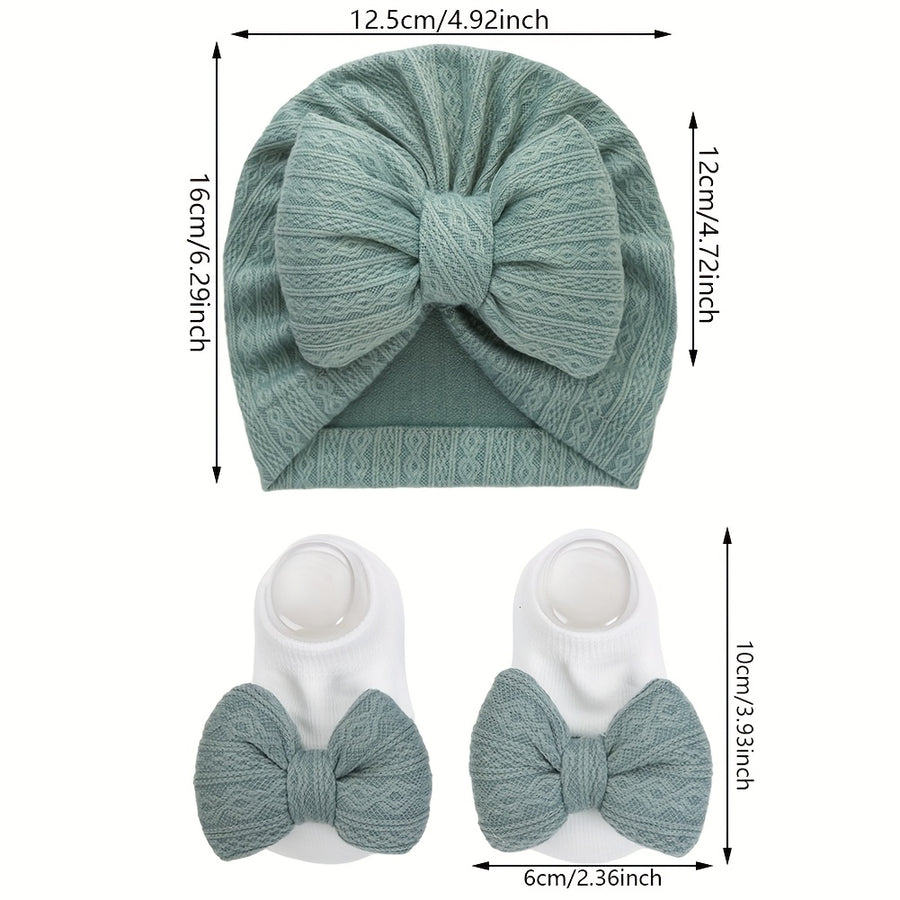 /Set Bonnets & Chaussettes pour Bébé avec Grands Nœuds Pompon — Monptitlou