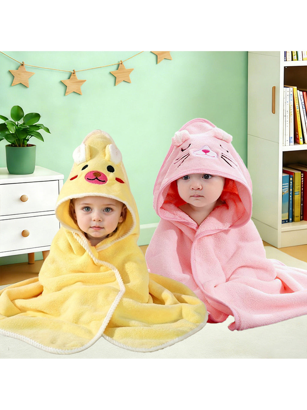 Cape de bain bébé à capuche, motifs colorés, très absorbante — Monptitlou