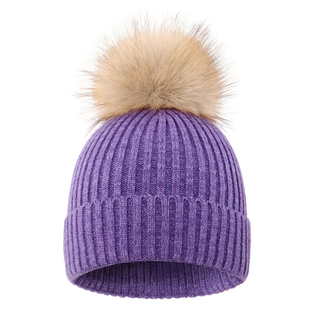 1 bonnet en tricot rayé à pompon pour enfant, automne/hiver — Monptitlou