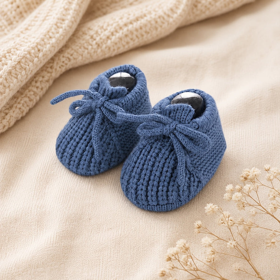 1 Paire Chaussons Crochets Nouveau-né Automne Hiver avec Nœud 0-12 Mois — Monptitlou