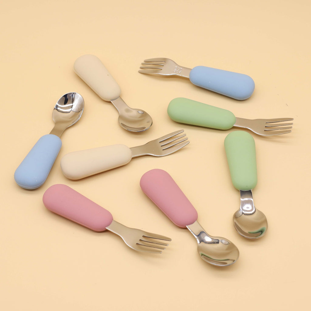 Cuillère et fourchette en acier inoxydable 304 avec manche en silicone — Monptitlou