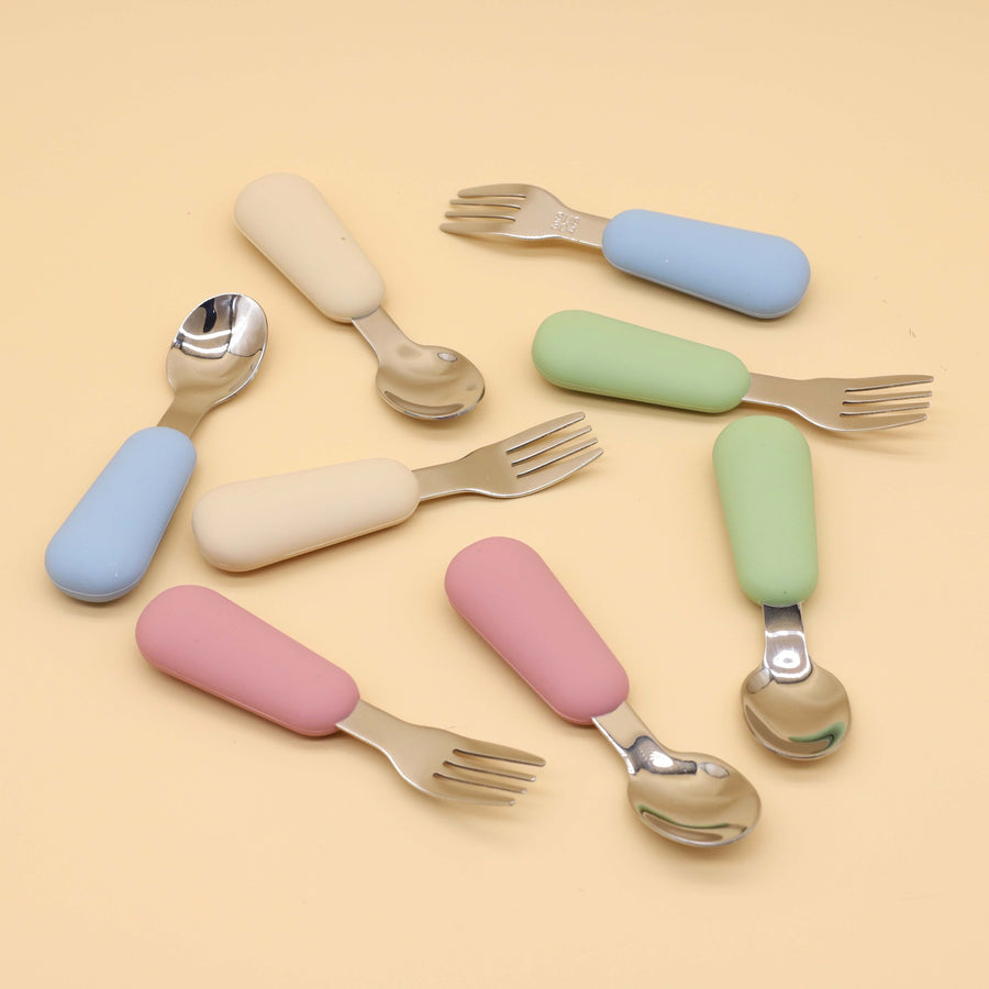 Cuillère et fourchette en acier inoxydable 304 avec manche en silicone — Monptitlou