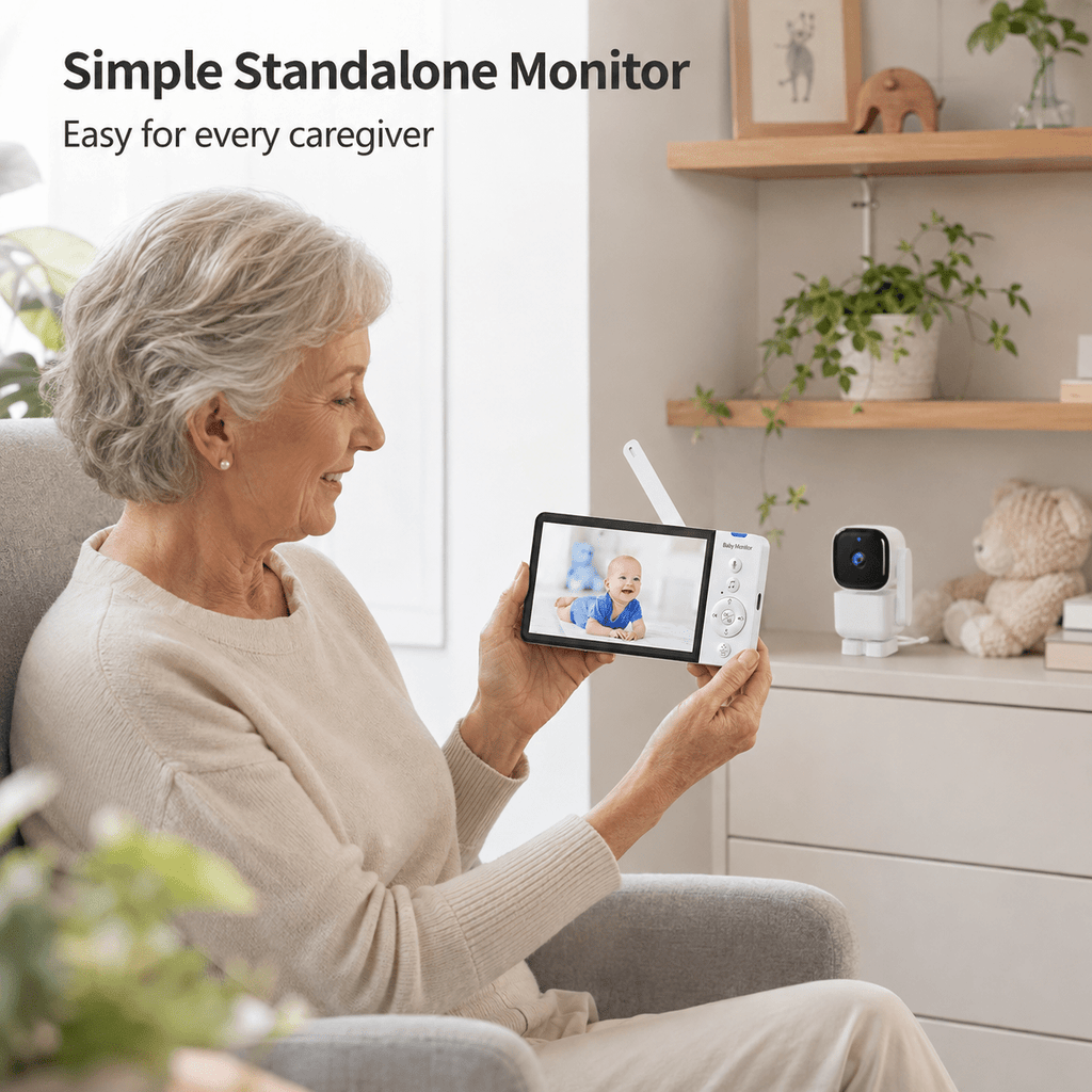 Moniteur vidéo bébé 720P 5 pouces avec caméra PTZ suivi automatique — Monptitlou
