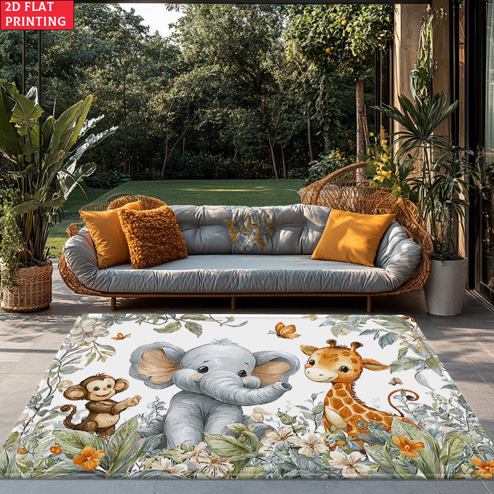 Tapis à motif animaux de la jungle en aquarelle, avec des girafes — Monptitlou