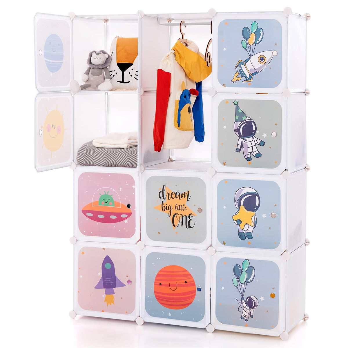 Garde-robe Enfant, Système d'Étagères en Plastique avec 12 Cubes — Monptitlou Image