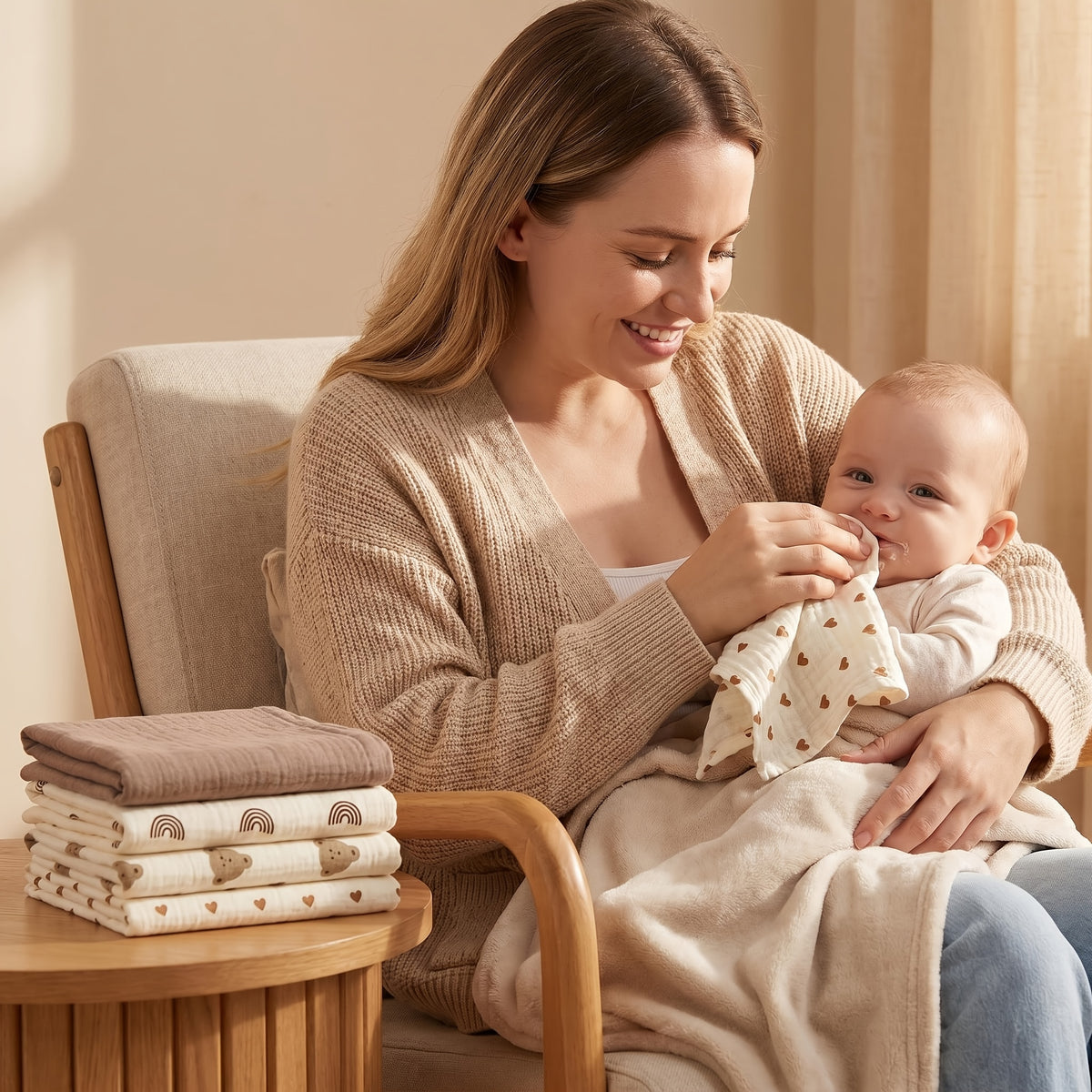 Lot de 5 lavettes bébé en coton doux à motifs — Monptitlou Image