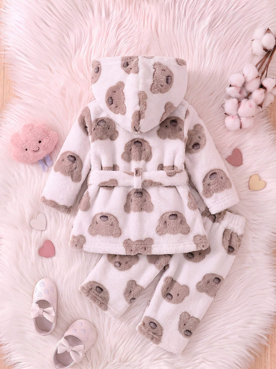 Pour bébé garçon : veste à capuche et pantalon en peluche crème à motif — Monptitlou