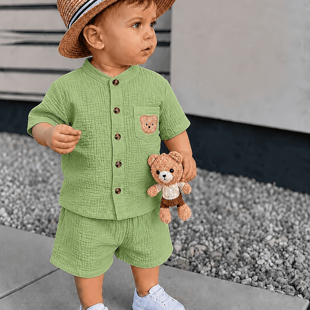 Ensemble 2 pièces pour garçon 0-3 ans : chemise à col droit manches — Monptitlou