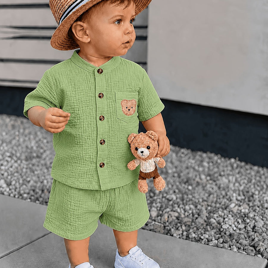Ensemble 2 pièces pour garçon 0-3 ans : chemise à col droit manches — Monptitlou