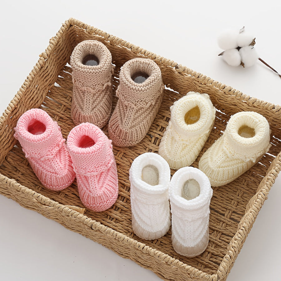 1 paire de chaussettes bébé en tricot 0-12 mois, chaussettes de marche unies Crochet, couleur crème unie, chaussettes co