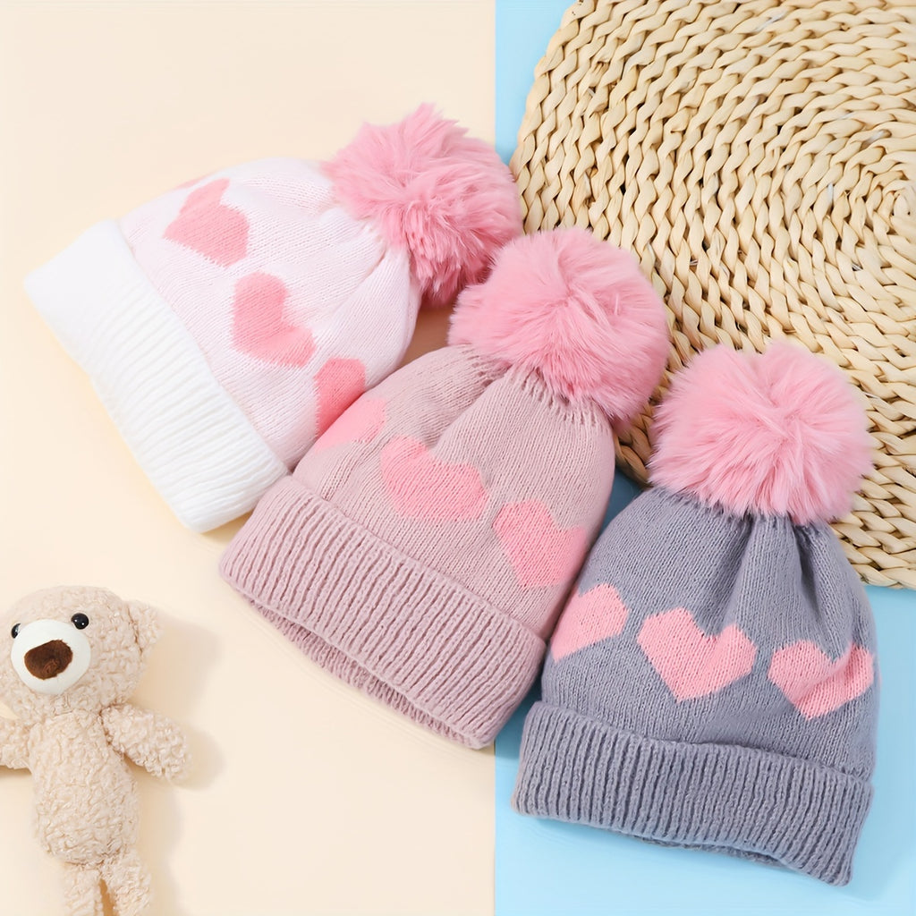 Bonnet d'hiver pour bébé, tricot jacquard épais double épaisseur avec — Monptitlou