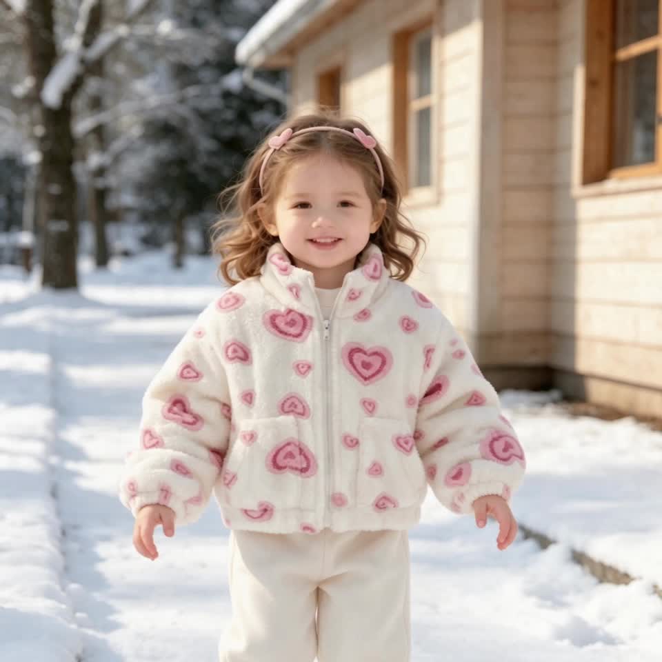 Veste à Revers en Molleton Corail Cœur Rose pour Fille — Monptitlou