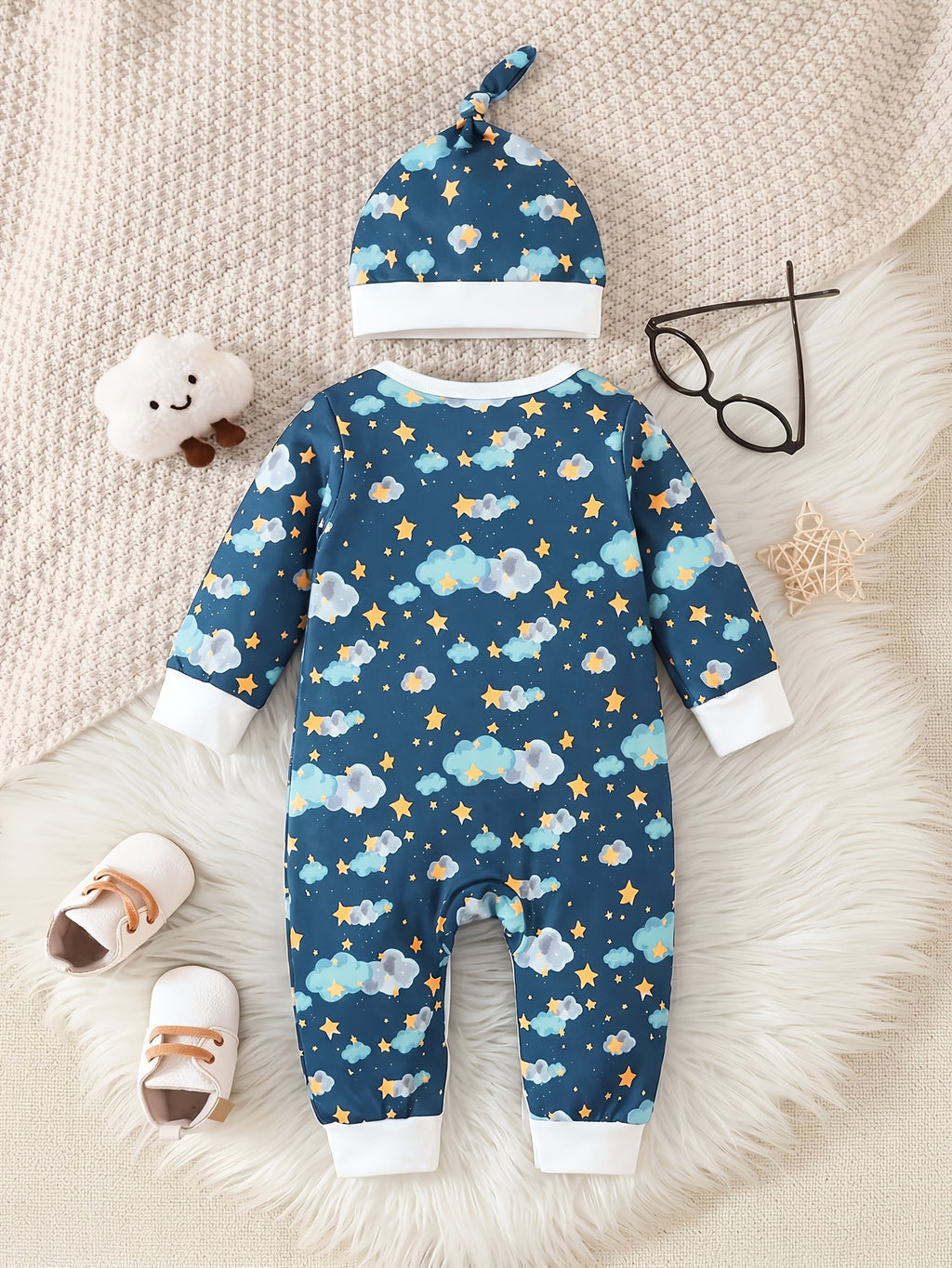 Barboteuse Nuage Ciel Étoilé, Printemps/Automne Unisexe Bébé — Monptitlou
