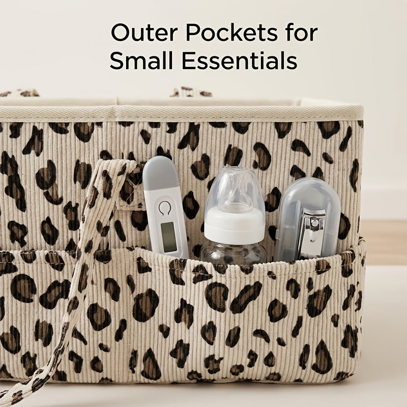 1 panier de rangement pour bébé en velours côtelé à motif léopard — Monptitlou