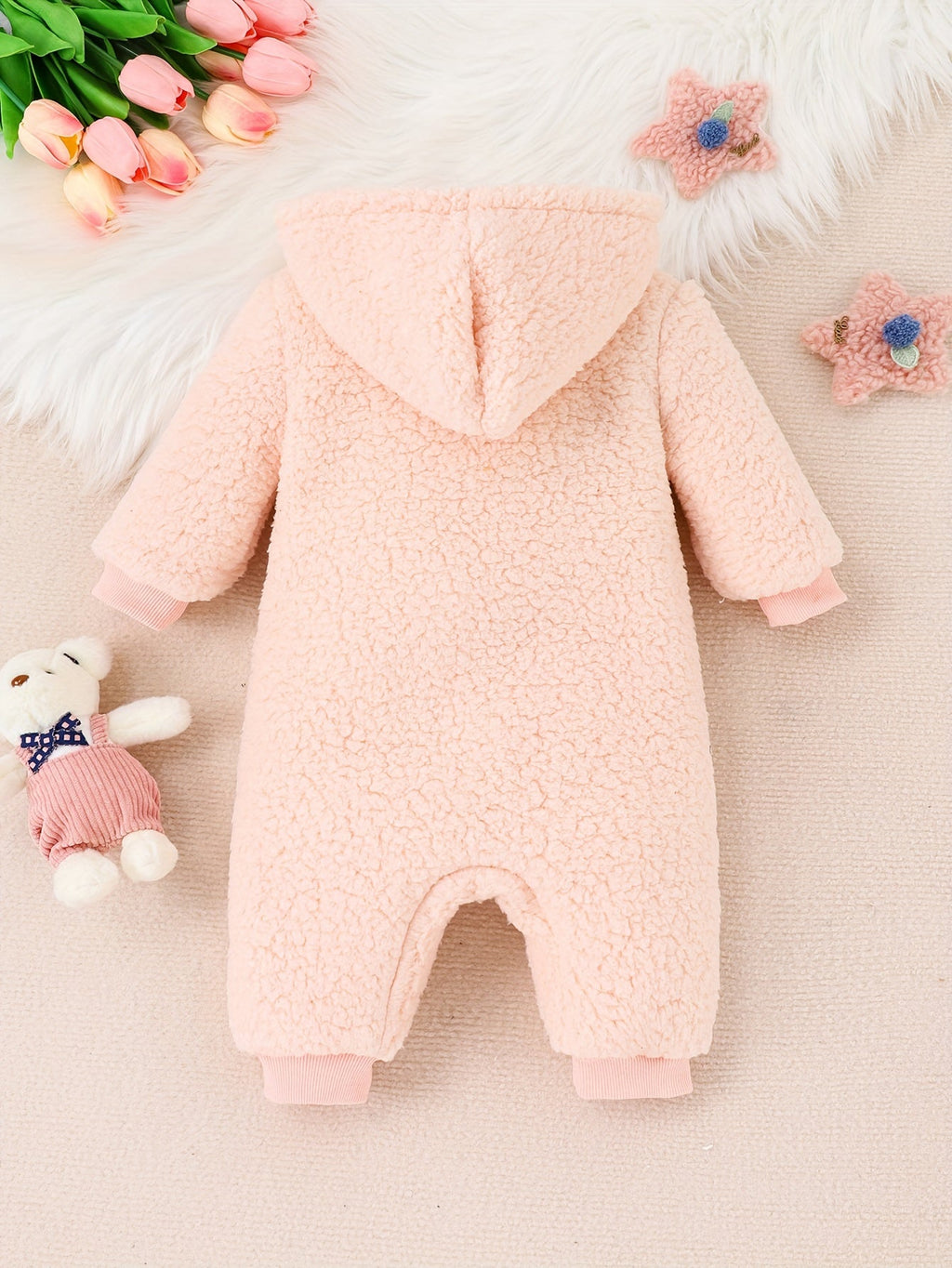 Combinaison chaude d'automne et d'hiver pour bébés filles et garçons avec fourrure mignonne en plein air à capuche