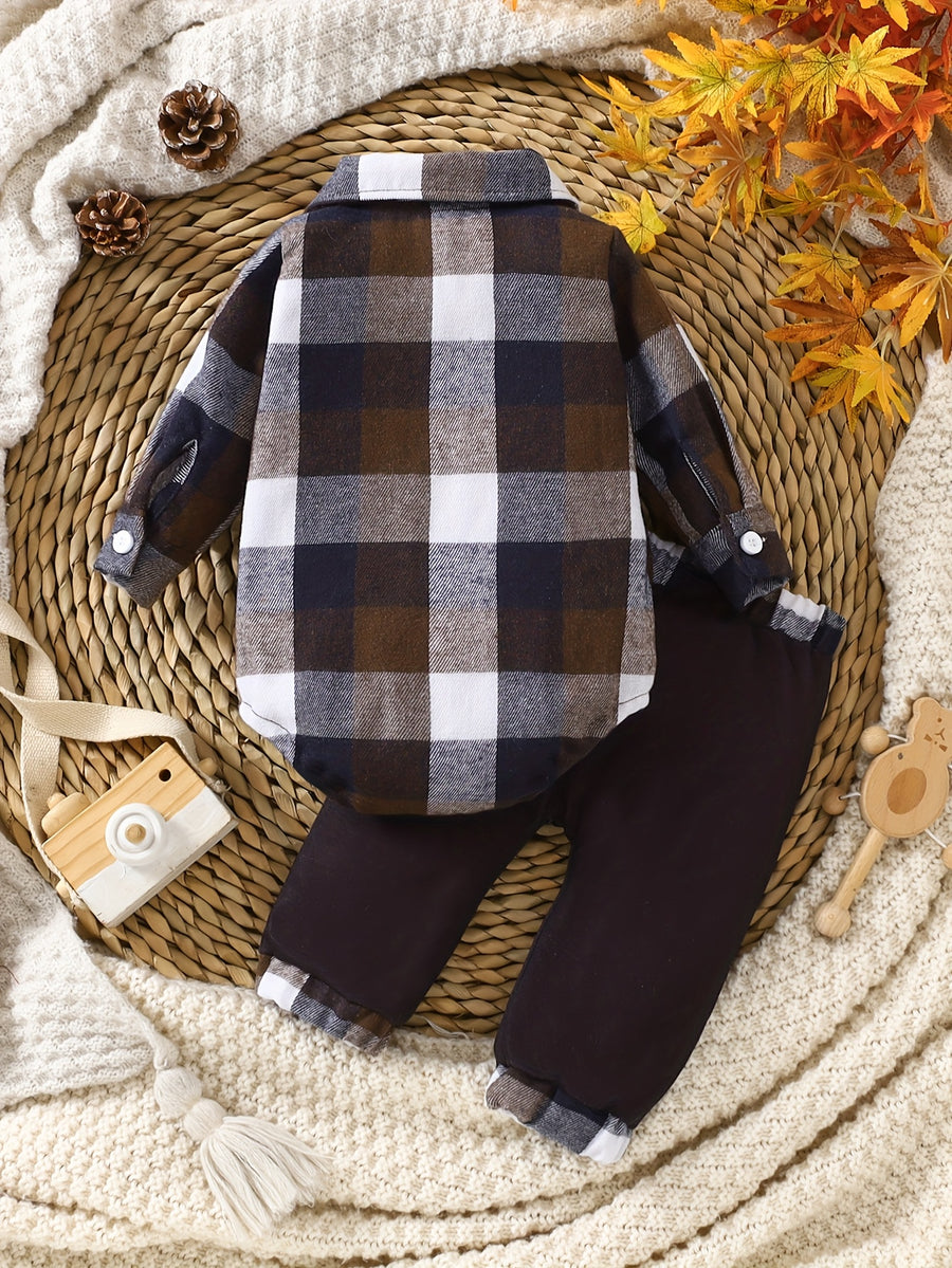 Ensemble Hiver pour Garçons en Coton à Carreaux avec Chemise à Col à — Monptitlou