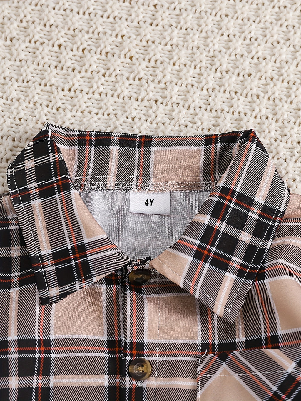 Ensemble chemise à carreaux et rayures abricot et pantalon cargo pour — Monptitlou